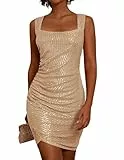 GRACE KARIN Damen Glitzer Kleider Vintage Kleid Bodycon Club Kleid Festliches Kleid Ärmellos Eckiger Ausschnitt Cocktail Party Kleid M Champagner Gold CL2848A24-02