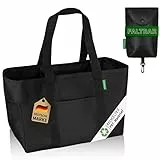 COTTARA® faltbare Einkaufstasche groß mit Zusatztasche zum klein falten | Einkaufskorb aus recyceltem Material | wasserabweisend und stabil | Ideal als Shopper, Badetasche oder Tragetasche Schwarz