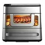 Cecotec Heißluftfritteuse und Ofen 18L Cecofry FoodCourt 18000 4Pizza+. 2700W, Pizzaofen 12' inklusive Stein, 9L Heißluftfritteuse, Trennwand, Farbbildschirm, Edelstahl, Synchronisation der Körbe