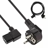 InLine 16752D Netzkabel, Schutzkontakt gewinkelt auf Kaltgerätestecker C13 links abgewinkelt, 3m, schwarz