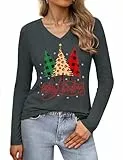 Gyabnw Weihnachtsshirt Damen Langarm Geschenke Geihnachten Weihnachts Tshirt Bluse Hässliche Weihnachtspullover Weihnachtsoutfit