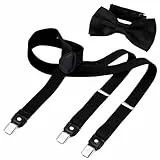 DonDon Hosenträger und Fliege Set für Damen und Herren, Y-Form, 2,5 cm breit, handgefertigt - Elegantes Accessoire für Hochzeit, Party, Smoking, Schwarz