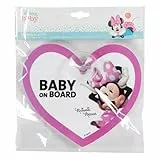DISNEY MINNIE - Minnie Mouse Autoschild | Baby an Bord | Befestigung mit Saugnapf | Rosa Herzform | Minnie-Grafik, Pink, 1 Unità (Confezione da 1), Kunststoff