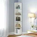 YITAHOME Bücherregal Weiß, 5-stöckiges Eckregal 30x30x180cm, Bücherregale Holz, offene Aufbewahrung, Bücherregale für Wohnzimmer, Heimbüro, Eckregal Freistehend
