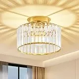 Qamra Gold Kristall Deckenleuchte Moderne Runder Hängend Deckenlampe für Wohnzimmer Flur Schlafzimmer Küche 27CM