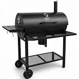 THE BLACK BEAST Holzkohlegrill Grillwagen - Kohlegrill BBQ Smoker mit Deckel, Thermometer, Schornstein, 3-tlg. Grillrost, Warmhalterost, Aschebehälter und Rädern