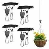 URAQT Ratchet Hanger Seilratsche, 4 Stück 2.4 M 1/8 Zoll Verstellbarer Seil Ratsche 150lb Seilaufhänger Ratschenseil Camping mit Haken für Pflanzenventilator Licht Zimmerpflanzen