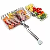 JUSTHERE 2 Stück Grillkorb, Grillkorb Edelstahl, Grill Zubehör für den Außenbereich, Grillkorb für Gemüse, Fisch und Fleisch, Abnehmbarer Griff, Grillzubehör für Camping, Hinterhof, Partys
