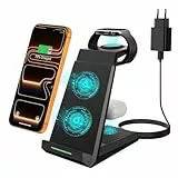3 in 1 Ladestation Apple Watch und iPhone, ADADPU Wireless Charger für iPhone 17 Air 16 15 14 13 12 11 X Pro Max & für Apple Watch, Induktive Ladestation für Air Pods 4 3 2 Pro mit 20W Adapter