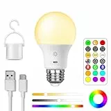 USB Aufladbar Batterie Glühbirne Mit Fernbedienung, E27 Smart Farbwechsel Farbige RGB Glühbirnen ,9+3 Farbtemperatur, 8W LED Dimmbare Touch Control Akku Lampe Mit Timing Funktion, 2600mAh ,1 pack