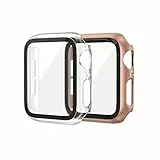 EDIMENS 2er Pack Hard PC Case Kompatibel mit Apple Watch Series 6 / SE / 5/4 40mm Damen Herren, Overall PC Case Slim Hartglas Displayschutz Schutzhülle für Apple iWatch 40mm SE Klar/Roségold