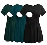 Smallshow Damen Stillshirts Umstandsmode Tops Schwangerschafts Stilltop 3er Pack,Black-Deep Green-Teal,XXL