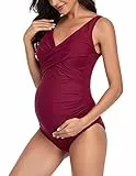 SUMMERSUNSHINE Umstands-Badeanzug, Einteiler, Bademode, vorne gekreuzt, Schwangerschaft, Badeanzug, Umstands-Bikini, Weinrot, L