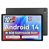 Ainmel Android 14 Tablet, 10 Zoll Tablet Octa-Core, 8GB RAM 64GB ROM 1TB TF Expansion, 1280x800 HD IPS WiFi 6 / BT 5.3 / Widevine L1 / 5000 mAh/Dual Kamera/Face ID Tablets PC, Schwarz