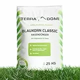 TerraDomi Blaukorn Dünger 25kg | Rasendünger Sommer mit Langzeitwirkung | Blaudünger optimal auch bei Hitzestress für einen gesunden Rasen | Volldünger & Universaldünger | 625m²