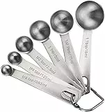 Rena Chris Messlöffel, Premium Heavy Duty 18/8 Edelstahl Messlöffel Becher Set, kleine Esslöffel mit Metric und Set von 6 zum Messen von trockenen und flüssigen Zutaten