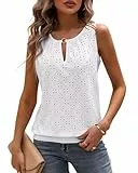 Tanmolo Damen Tank Top Ärmellos Tanktops Sommer Oberteile V-Ausschnitt Blusentop Sexy Vest Top Schlüsselloch Bluse Weiß, M