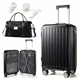 VENATIN Vakuum handgepäck Koffer 55x40x20cm,Koffer Set Mit 1 Trolley handgepäck 2 Vakuumpumpen und 1 Reisetasche,Kleiner Koffer mit Rollen und TSA-Schlos,Schwarz