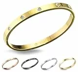 inSCINTILLE Schmuck Damen Armreif Edelstahl Zirkonia einfache Stil Liebe Armband 4/6/8mm mit Schließe Armspange Gravur, Gold/Silber/Schwarz, Inklusive Geschenkbox