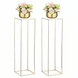NUPTIO Goldene Vase für Hochzeit Deko: 2 Stück 100cm Hohe Blumenvasen Geometrische Mittelstücke mit Acrylplatte Rechteckige Metall Spalte Blumen Stehen für Geburtstagsparty Dekorationen