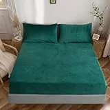 Luowei Spannbettlaken Warm 160x200cm Dunkelgrün Extra Warm Kuschel Spannbetttuch Samt Flanell Flauschige Spannbetttücher Weich Uni Muster Leintuch 160x200 für Boxspringbett Hohe Matratze bis 25-30cm