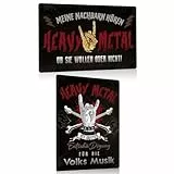 2er Set Retro Blechschild Heavy Metal 30x20cm - Rock Musik Metallschild mit Lustige Spruch - Meine Nachbarn hören Heavy Metal - Volksmusik - Schild Wanddeko Geschenk für Metal Fans Proberaum