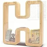 DBPBToU Spardose aus Holz Buchstaben, Groß Durchsichtig Sparschwein für Kinder, 23 * 4 * 23cm Große Personalisierte Sparbox, Spardose Kinder für Geburtstag Geschenk/Heimdekoration/Keepsake (H)