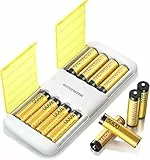 8 stück Lithium AA Akku mit Ladegerät, wiederaufladbare AA Batterien, 1.5V Lithium AA Batterien，3000mWh hohe Kapazität Mignon AA Batterienund Akku Ladegerät mit Ladung-Aufbewahrung Funktion