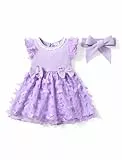 PATPAT Baby Mädchen Tüllkleid mit Kurze Ärmel, Tutu Kleid Kleinkind Mädchen, Perfekt als Blumenmädchen oder Geburtstags, Freizeit, Partys, Bankett und Urlaub, Kurzarm Prinzessin Kleid