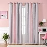 Freyamy Gardinen Rosa Grau Glänzend Sterne Vorhänge Blickdicht Kinderzimmer Halbtransparent H 240 X B 132cm Ösenvorhang 2er Set Mädchen Kindervorhänge Gardinen Verdunkelungsvorhang Wohnzimmer