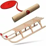 Explorer Colint Holzschlitten mit Rückenlehne für Kinder ab 1 Jahr und Erwachsene und Erwachsene Set Schlitten Davos mit Leine in Rot 110cm Alpina Fun