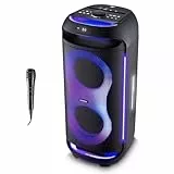 MEDION PE-2 Plus Partybox (Akku, mit Mikrofon, tragbarer Bluetooth Lautsprecher groß, Musikbox, Verschiedene Lichteffekte, Partylautsprecher mit Karaoke, Mikrofon und Gitarren Anschluss, AUX, USB)