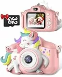 Kinderkamera, Gofunly Kinder Kamera 1080P 2,0-Zoll-Bildschirm Selfie Digitalkamera mit 32GB-Karte für 3-12 Jahre Jungen Mädchen Geburtstagsgeschenk Weihnachten Spielzeug Rosa-Weißes Pferd