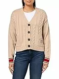 Tommy Hilfiger Damen Boxy Varsity Cable Cardigan, Light Heather Fawn Multi, Groß