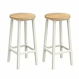 VASAGLE Barhocker, 2er Set, Barstühle, Küchenstühle mit Metallgestell, einfache Montage, 65 cm hoch, mit Fußstütze, für Küche, Wohnzimmer, Esszimmer, eichenbeige-weiß LBC032W09