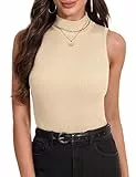Irevial Rollkragenshirt Damen Ärmerlos Rollkragenpullover Unterziehrolli Elegant Rollkragen Stricken Pullover Rolli Tank Top Oberteile Turtleneck Shirt Aprikose S