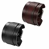 Flongo 2 Stück Herren Lederarmband, Groß Breite Leder Echtleder Armband Armreif Manschette Gürtel Schwarz Braun Silber Punk Rock Biker Motorradfahrer Einstellbar Verstellbar Herren Accessoires