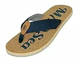 MADSea Herren Damen Unisex Zehenstegpantolette Nature | Flip Flop Zehentrenner Sandale Strand Sommer | Korkoptik dunkelblau grau, Größe:40 EU