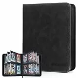 JoyHood Top Loader Binder - 4 Taschen Sammelkarten Album - Halten 112 Top Loaders, Top Loader Album für Sammelkarte und Sportkarten（Schwarz, 4 Taschen）