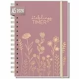 Häfft® Lieblings-Timer Kalender 2026 A5 'Fine Flowers rosé' Hardcover Terminplaner, Spiralkalender, Terminkalender, Wochenplaner, Ringbuch Planner - nachhaltig & klimafreundlich