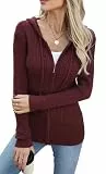 YUTILA Damen Zip Strickjacke Ribbed - Bequemer, Figurbetonter Sweatshirt Casual Sport Kapuzenpullover mit Reißverschluss