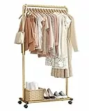 Sakugi Kleiderständer - Kleiderständer auf Rollen, Kleiderstange mit Aufbewahrungsgitter, Robuster Metall-Garderobenständer für Kleider, Kleider, Pullover, Mäntel, Clothes Rack (Gold, Mittel)