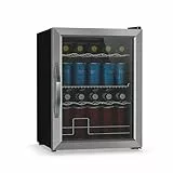 Klarstein Getränkekühlschrank Groß – 60 Liter Glastürkühlschrank mit LED, 0–13°C, 3 Metallablagen, Doppelverglasung, Drehschalter, kühlschrank für Flaschen, 42 dB