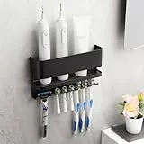 ALOCEO Zahnbürstenhalter Ohne Bohren, Zahnbürstenhalter eElektrische Zahnbürste aus Edelstahl Zahnbürstenhalter Wand, Elektrische Zahnbürste Halterung für 6, Schwarz