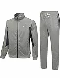 Little Donkey Andy Herren Trainingsanzug Jogginganzug Set Lässig Leichter Sportanzug mit Vollverschluss Jacke & Hose für zu Hause, Freizeit und Gym Hellgrau S