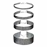 JewelryWe Schmuck 4 PCS Set Damen Halsband, Elegant Strass Choker Halsketten schwarz Transparent Harz Plastik Halsschmuck