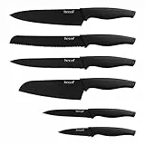 hecef 6‑teilig scharfes Messerset Set mit passenden Klingenschutzhüllen, schwarzoxidierten Klingen und Soft‑Touch‑Griffen, kratzfest und rostbeständig, für Küche und Camping