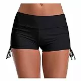 Badeshorts Damen Enge Badehose Kurze Bikinihose mit Liner Schnell Trocknend Badehose Wassersport Schwimmshorts Seitlichem Split Schwimmhose Hohe Taille Boardshorts Strand Surf Bikini Shorts mit Tasche