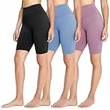 FOTOCITI 3er Pack Radlerhose Damen High Waist Kurze Sporthose Elastisch Shorts Sommer Leggings Hosen für Sport Yoga Gym(04#Schwarz+Hellblau+Helllila, XXL)