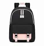 Wadirum Stilvolle Rucksack für Jugendliche Mädchen Student Schultasche Frauen Reisen Tagespackung Schwarz mit Rosa